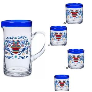 Disney Mexico Pavilion Pitcher and Drinking Glasses  - Mickey Design